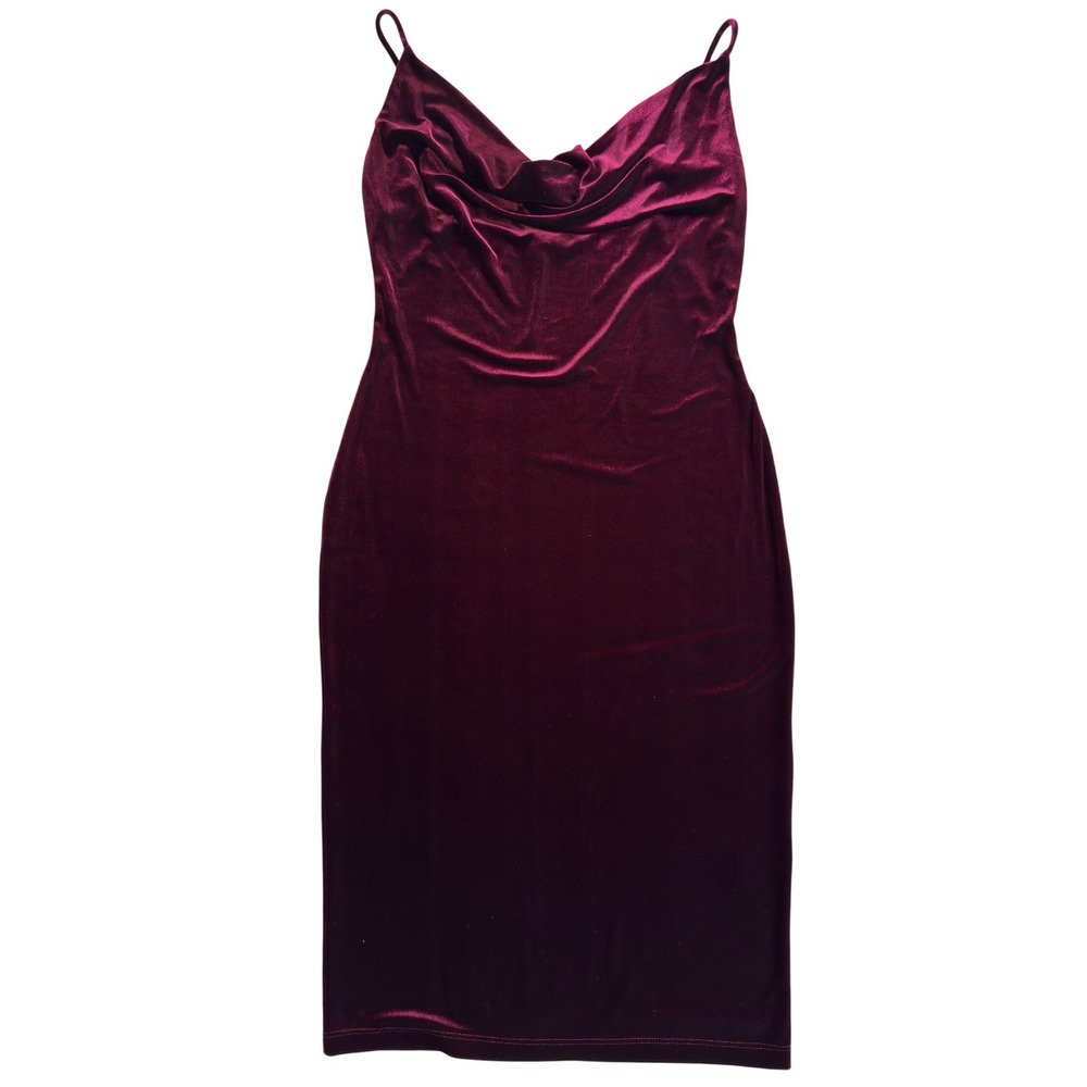 Lulus Burgundy Velvet Cowl Neck Midi Dress XL KD8831 Maroon Bodycon Cocktail